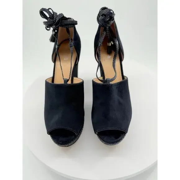 Michael Kors Wedges Womens 11M Navy Suede Ankel Wrap Lace Up Open Toe Braided - Picture 6 of 16